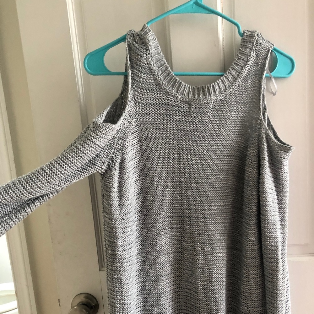 Gray open shoulder sweater